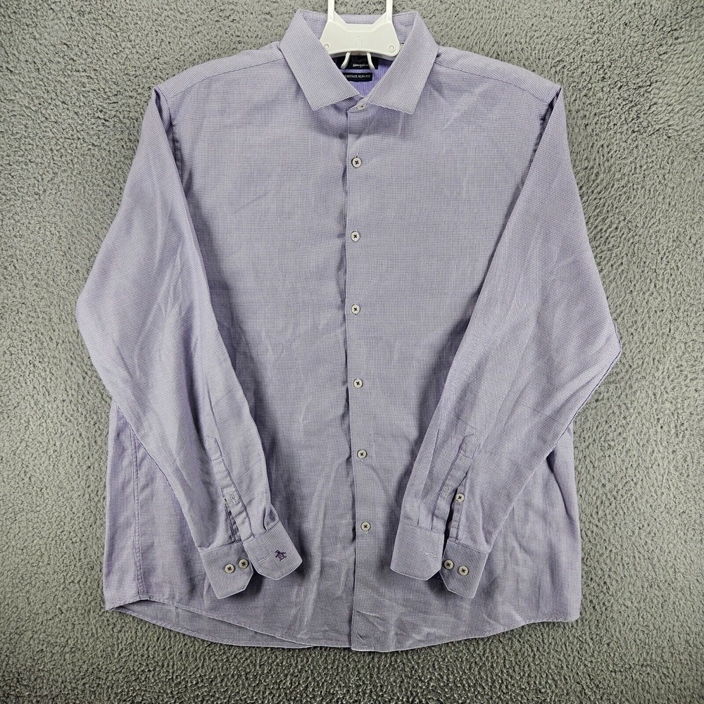 Penguin Men's Dress Shirt Sz 16.5 34/35 Purple White Textured Heritage Slim Fit